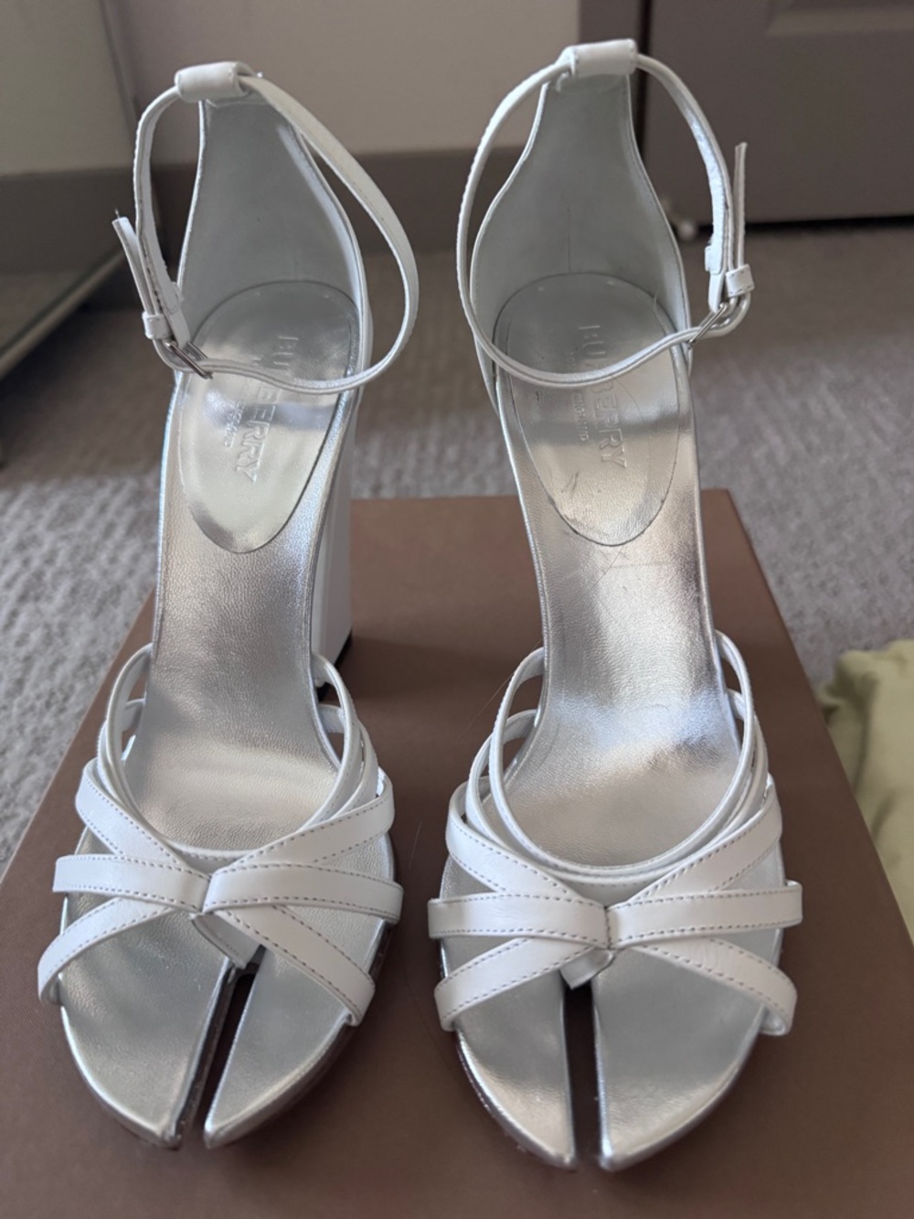 Burberry White Split-Toe Ankle-Strap High Heels